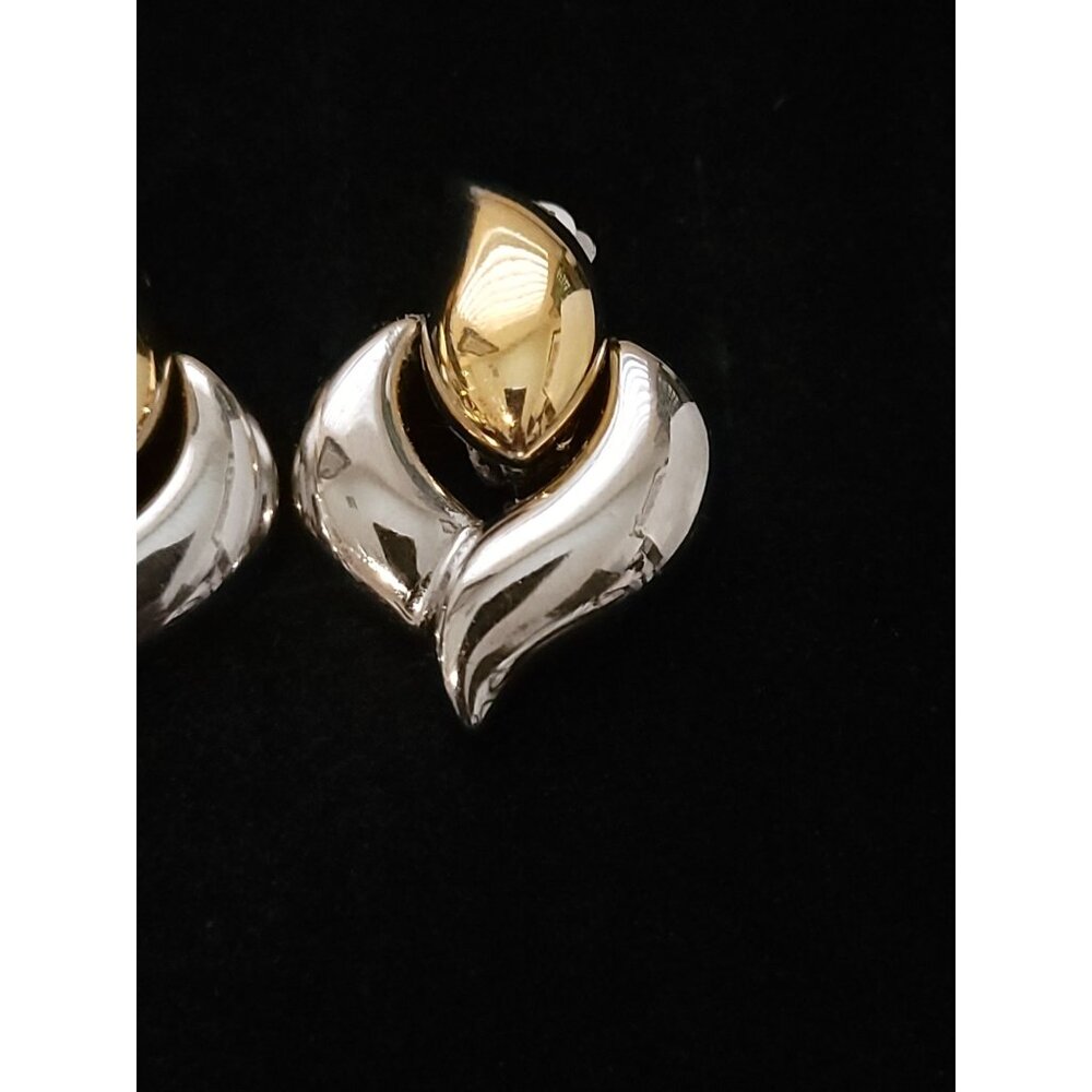 Vintage Gold & Silver Tone Flame Heart Clip-On Knocker Earrings - Picture 3 of 4